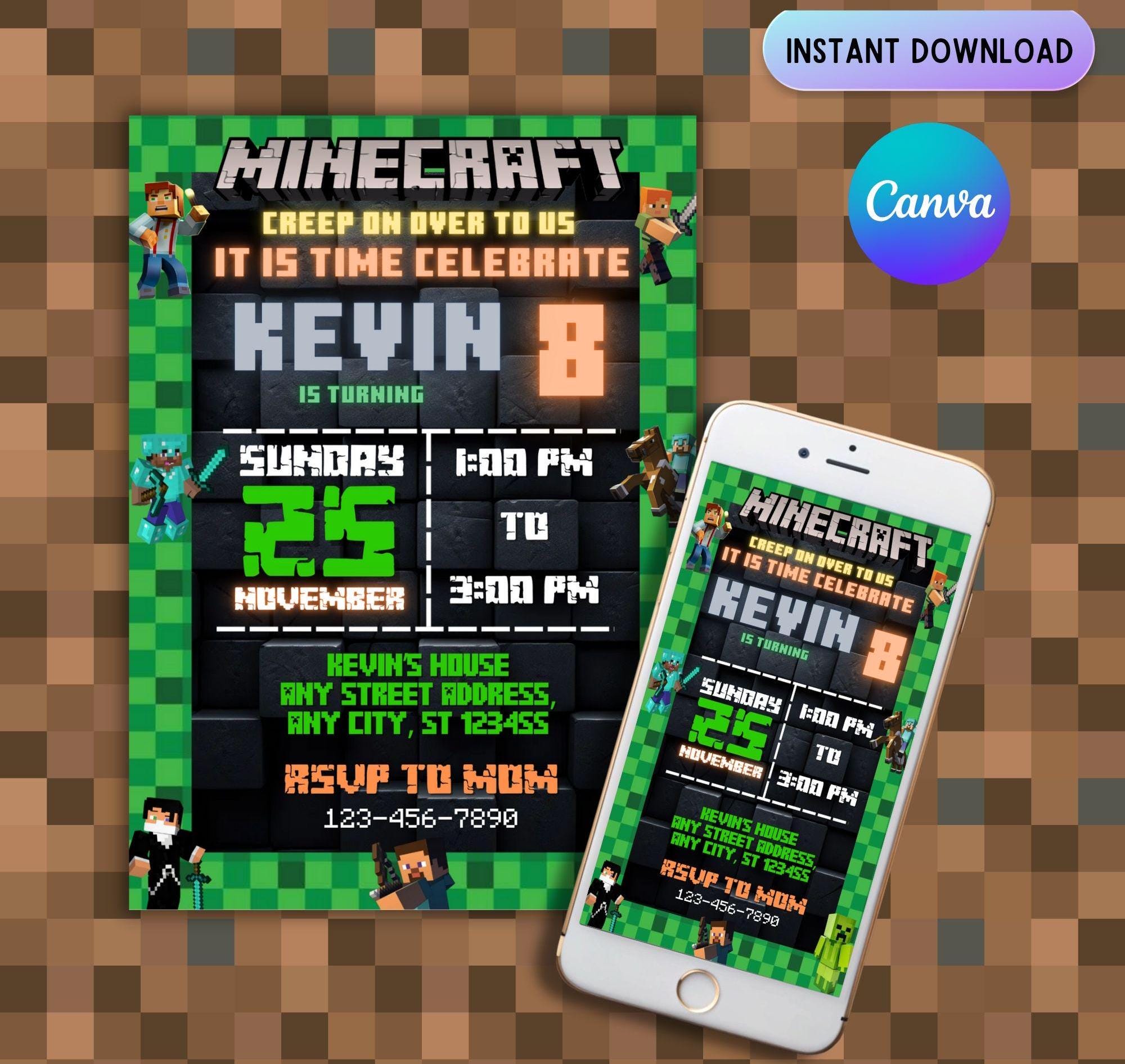 Minecraft Kids Party Invite