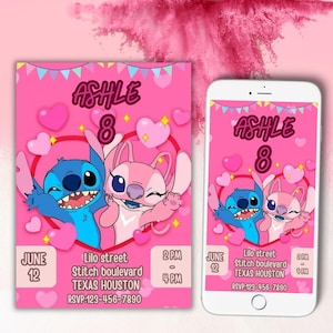 Stitch Editable Birthday Invitation Template | Digital Kids Party Invite | Stitch Birthday Invitation | Printable Birthday Invitations Canva