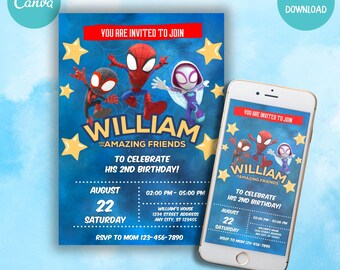 Editable Spiderman Birthday Invitation | Printable Party Template (Canva)