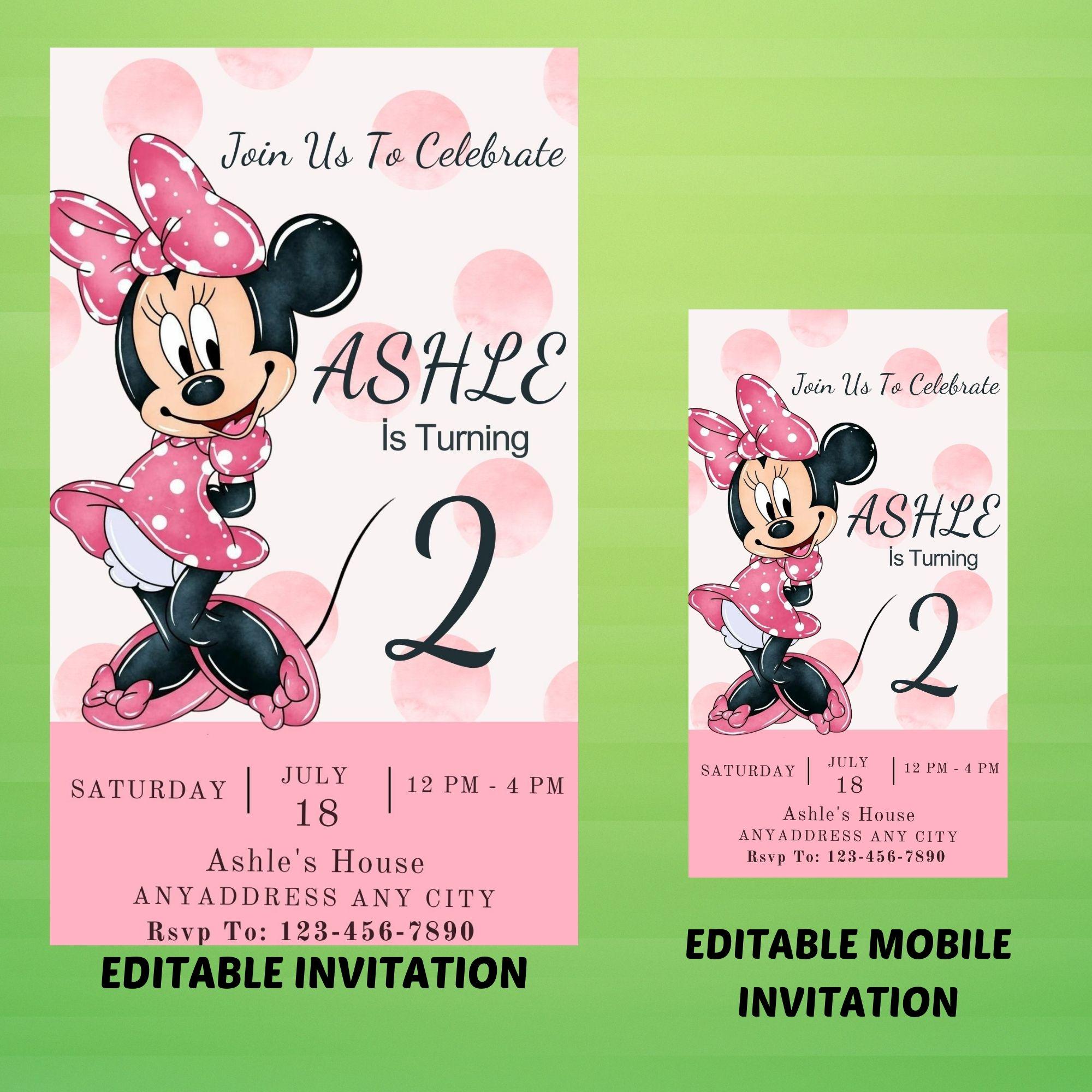 Minnie Mouse Birthday Invitation | Pink Polka Dot (editable Canva ...