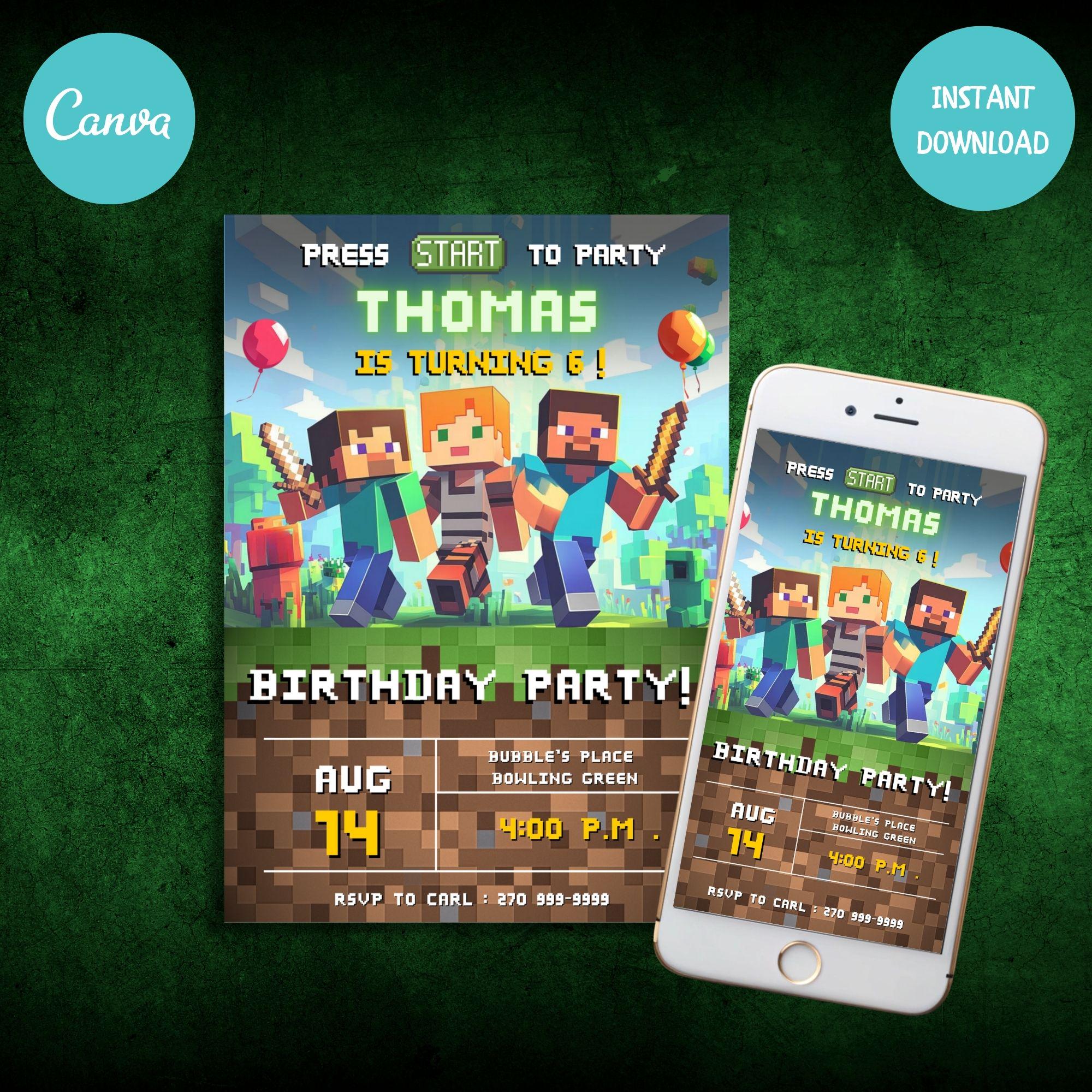Minecraft Birthday Invitation (Alt Link)