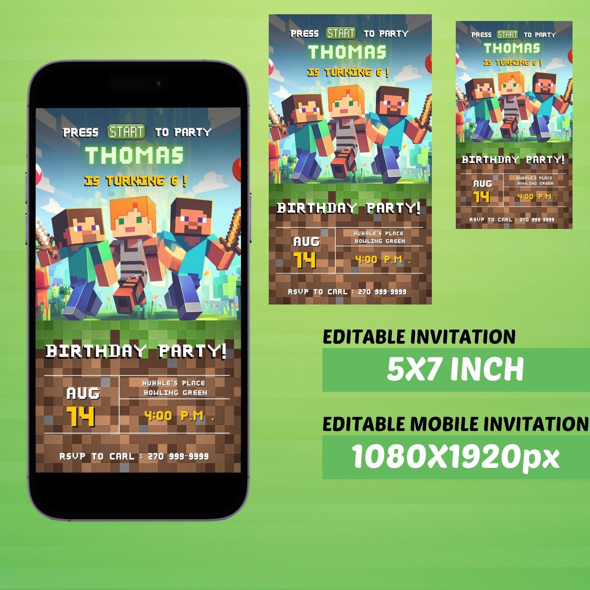 Minecraft Birthday Invitation (Alt Link)