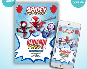 Spiderman Birthday Invitation | Printable Kids Party Template (Digital Download)