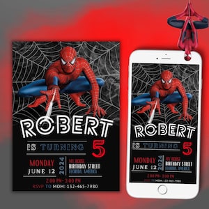Invitación de cumpleaños editable de Spiderman / Invitación de cumpleaños de Spiderman / Tarjeta de Spiderman / Fiesta de cumpleaños de Spiderman Boys / Canva personalizable
