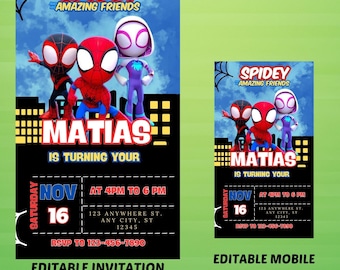 Invitación de cumpleaños de Spiderman editable / Plantilla para fiesta infantil (Descarga digital)
