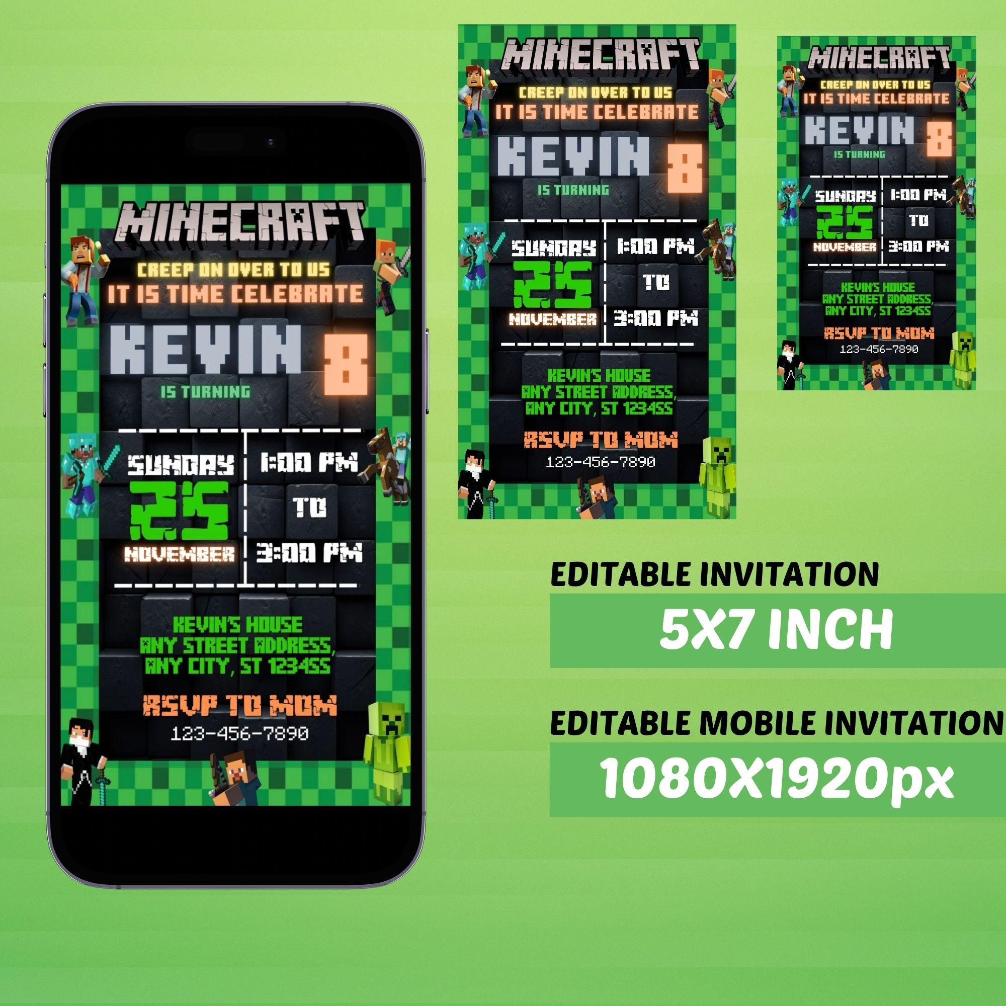 Minecraft Kids Party Invite