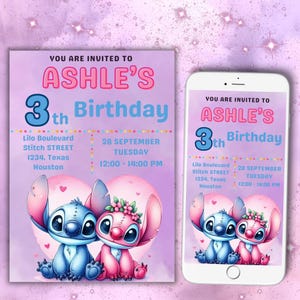 Stitch Birthday Invitation | Editable Stitch Kids Party Invite | Digital Birthday Invitation Card | Stitch Birthday Invitation Card Canva