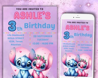 Editable Stitch Birthday Invitation | Kids Party, Canva (Digital)