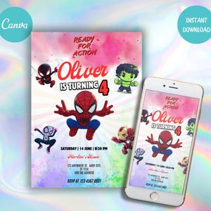 Spidey Birthday Invitation | Superhero Birthday Invite | Spidey and his Amazing Friends Birthday Party Invitation | Customizable Canva