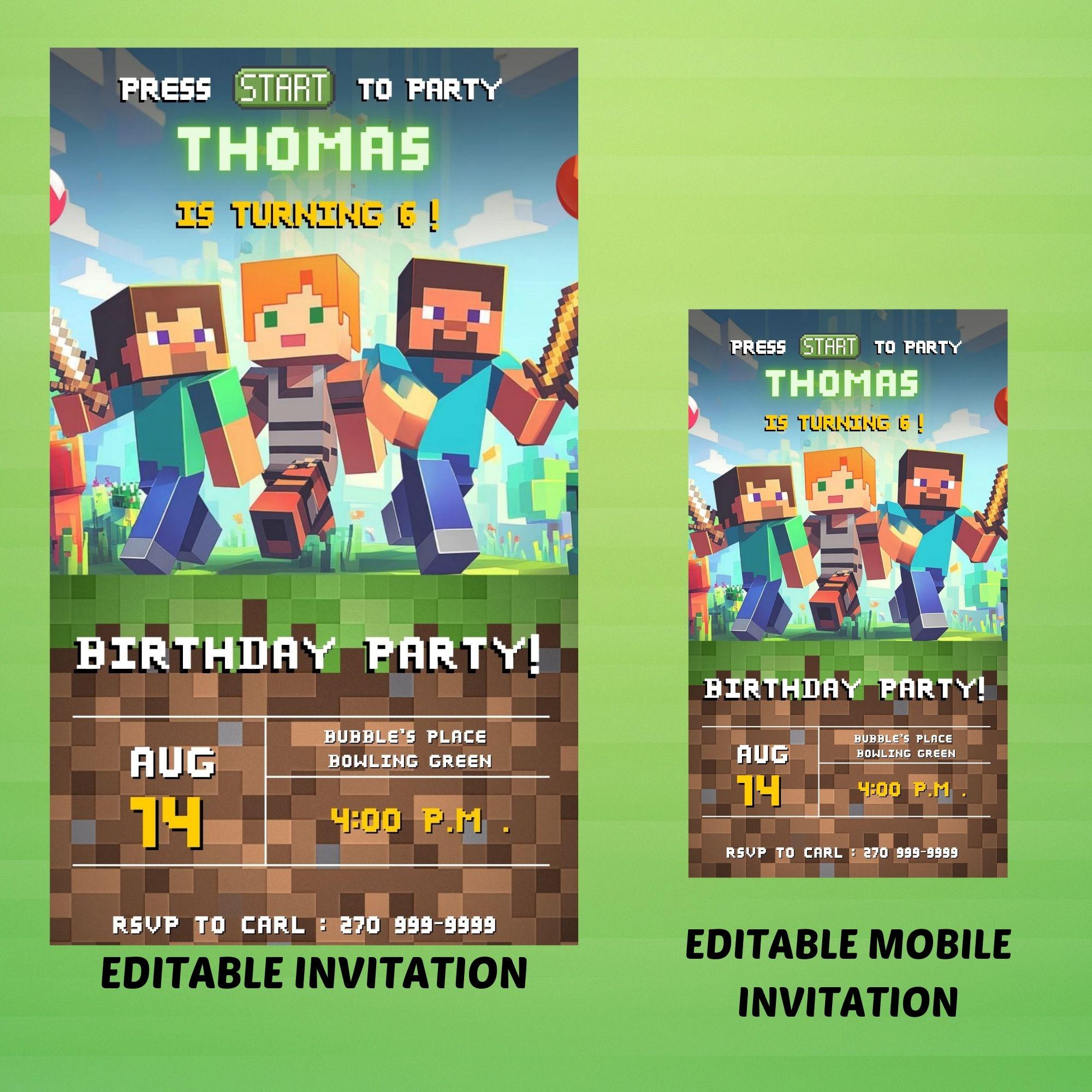 Minecraft Birthday Invitation (Alt Link)
