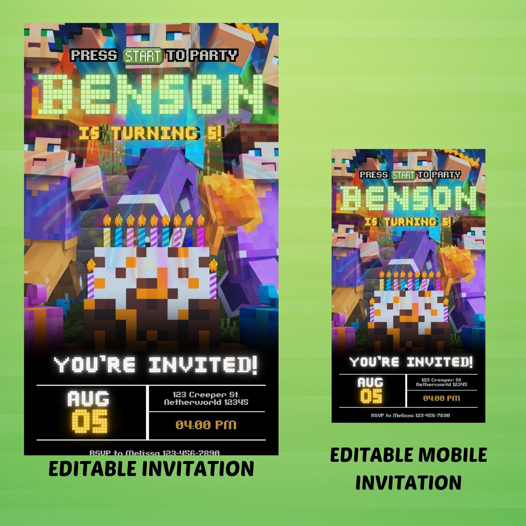 Minecraft Birthday Invitation