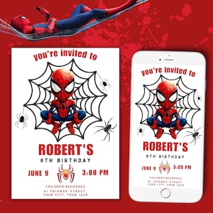 Invito di compleanno Spiderman / Invito mobile Spiderman modificabile / Biglietto di compleanno per bambini / Biglietto Spiderman / Festa di compleanno per ragazzi Spiderman