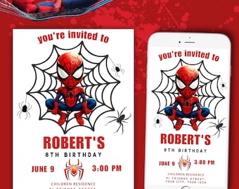Spiderman Birthday Invitation | Editable Mobile Card (Digital)