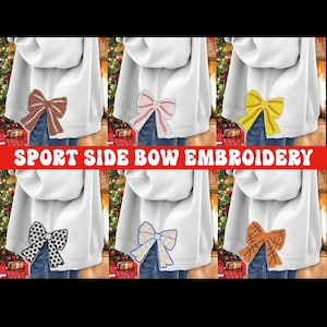 Bundle Sport Side Bow, Side Bow Machine Embroidery Designs, Wide Ribbon Sports Girly Bow From 4 To 9 Inches Sweatshirt Seam Side Bow Gift