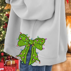 Christmas Light Side Bow Applique Side Bow Machine Embroidery Designs Christmas Coquette Bow From 4 To 9 Inches Sweatshirt Seam Side Bow