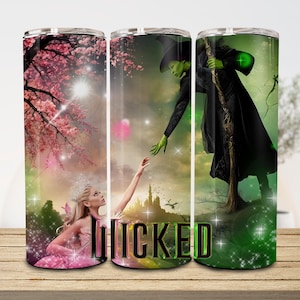 Witch Pink And Green 20oz Skinny Tumbler, Broadway Tumbler Png, Witch 20oz Straight Tumbler Wrap Design, Wicked Change For Good Sublimation