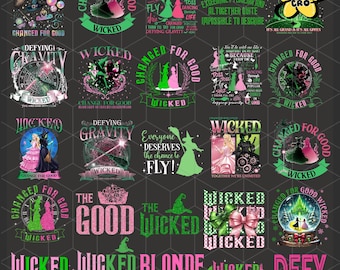 Paquete de Cambio Maligno para Siempre SVG PNG, Bruja Rosa y Verde SVG, Varita Mágica de Escoba Defy Gravity SVG, Regalo de Navidad para Fans del Musical Maligno