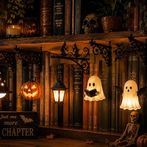 Personalized Book Tavern Lamp, Custom Bookshelf Light, Halloween Library Light, Wrought Iron Scroll Shelf Lamp, Book Nook Decor