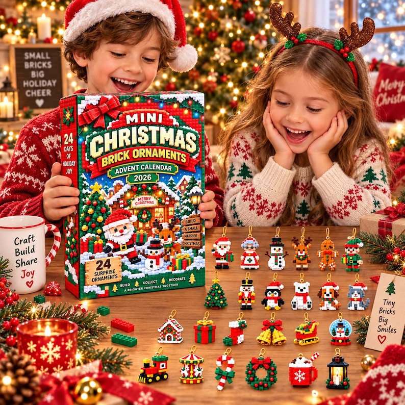24 Days Christmas Brick Ornament Advent Calendar 2026, Mini Christmas ...