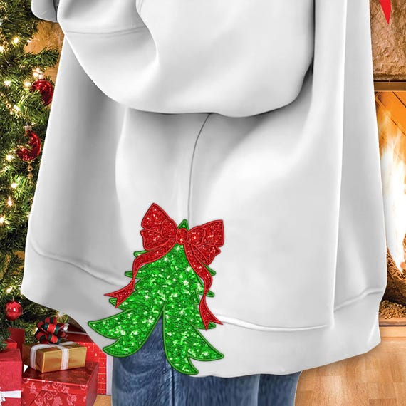 Christmas Tree Glitter Side Bow Sparkle Coquette Side Bow Design