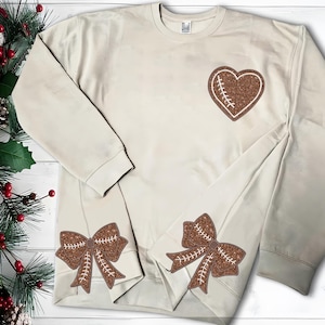 Football Side Bow Applique Side Bow Machine Embroidery Designs Wide Ribbon Sports Girly Bow From 4 To 9 Inches Sweatshirt Seam Side Bow
