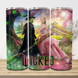 Witch Pink And Green 20oz Skinny Tumbler, Broadway Tumbler Png, Witch 20oz Straight Tumbler Wrap Design, Wicked Change For Good Sublimation