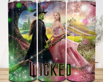 Różowo-zielony kubek 20 uncji Witch Skinny, kubek Broadway Png, prosty kubek 20 uncji Witch, sublimacja Wicked Change na dobre