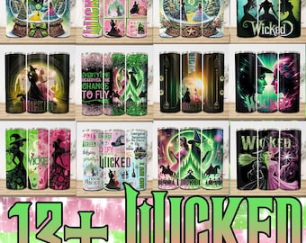 Różowo-zielony kubek termiczny Witch 20 uncji, kubek termiczny Broadway PNG, sublimacja Wicked Change na dobre, prosty kubek termiczny Witch 20 uncji