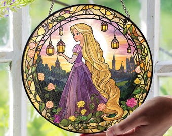 Princess Rapunzel Glass Suncatcher, Disney Rapunzel Suncatcher, Disneyworld Lovers Window, Disneyland Wall Hanging Decor, Magic Kingdom Gift