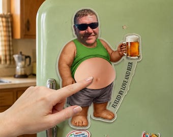 Personalized Funny Dad’s Grilling Face Squishy Belly Fridge Magnet, Father's Day Gift For Husband, Custom Dad Photo Squeeze Magnet, Kitchen