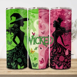 Witch Pink And Green 20oz Skinny Tumbler, Broadway Tumbler Png, Wicked Change For Good Sublimation, Witch 20oz Straight Tumbler Wrap Design