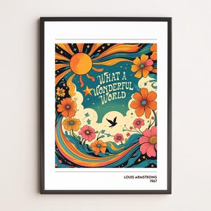 What a Wonderful World – Poster astratto ispirato alla canzone iconica di Louis Armstrong |  illustrazione anni ’70  Stampa vintage