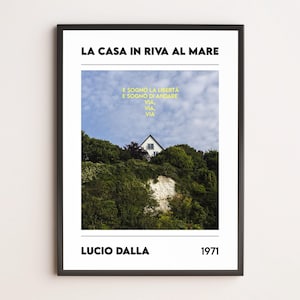 La casa in riva al mare – Lucio Dalla | Poster musicale fotografico | Stampa minimal cantautore italiano | Arte da parete musica