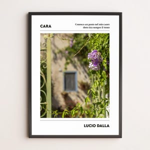 Cara – Lucio Dalla | Poster minimalista fotografico | Stampa fiori musicale | Arte da parete italiana