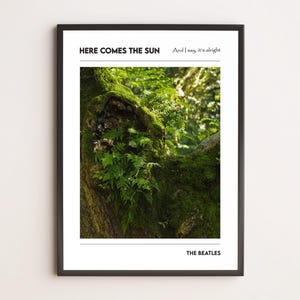 Here Comes the Sun – The Beatles | Poster natura minimal | Stampa fotografica musicale | Canzone ispirata al sole