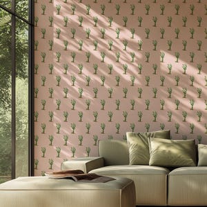 Watercolour Cactus Wallpaper – Blush Pink Desert Wall Mural, Botanical Wall Art for Studios & Feature Walls