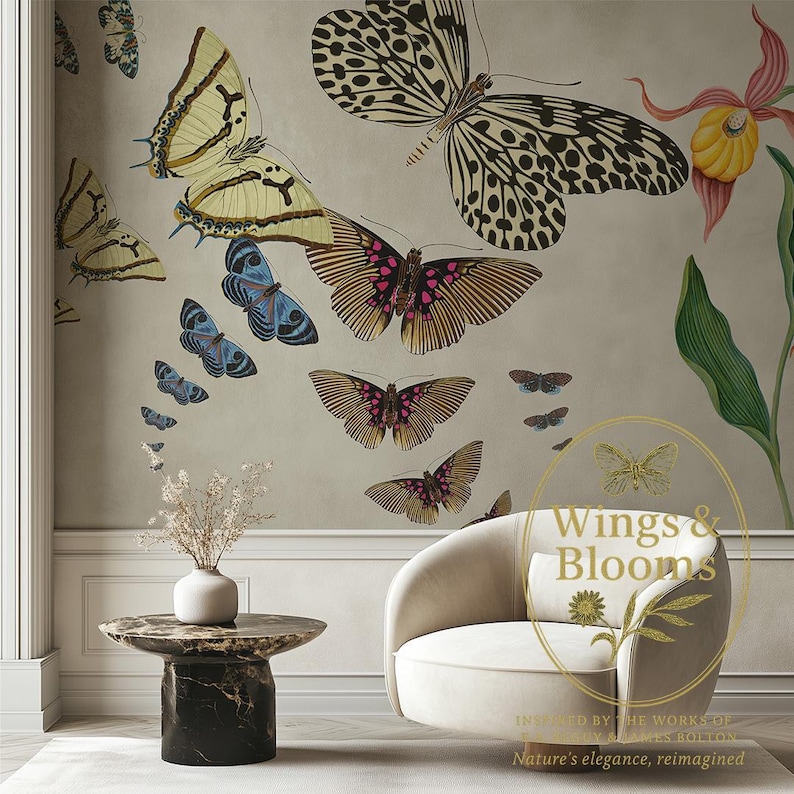Art Deco Butterfly Wallpaper Mural: Botanical Wall Art by JARDE - Etsy
