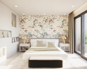 Elegant Botanical Wall Mural - Ivory Whisper - Soft Floral Wallpaper with Painterly Illustrations