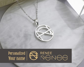 Custom Initial Name Necklace, Handcrafted Geometric Logo Pendant