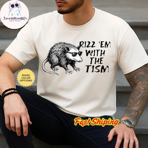 Rizz Em With The Tism Retro Shirt, Vintage Funny Raccoon Tee, Autism Awareness, Raccoon Meme T-Shirt, Funny Gift Shirt, Trendy Shirt