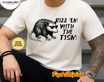 Rizz Em With The Tism Retro Shirt, Vintage Funny Raccoon Tee, Autism Awareness, Raccoon Meme T-Shirt, Funny Gift Shirt, Trendy Shirt