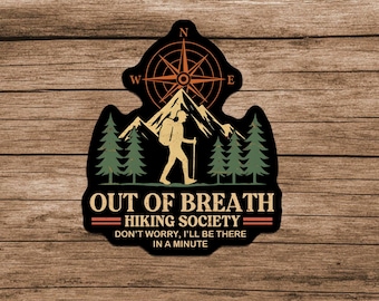 Sticker buiten adem Hiking Society | Grappige wandel-vinylsticker | Sticker camper klimmer | Cadeausticker Forest Outdoor Adventure