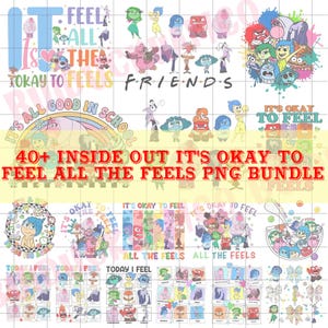 40+ Inside Out It's Okay To Feel All The Feels PNG Bundle, Emotions Mental Health Png, Therapist Psychologist Png, Cartoon Emotions Friends