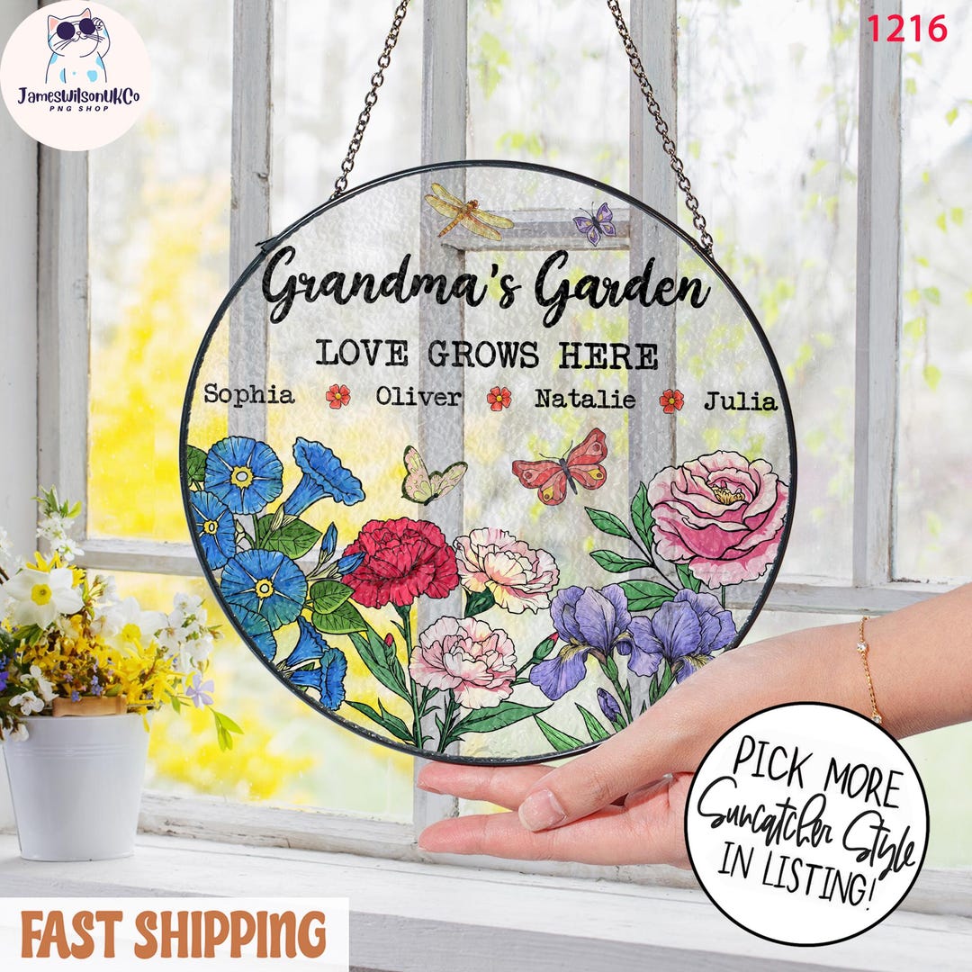 Grandmas Garden Love Grows Here Custom Kid Name Suncatcher, Grandmas ...