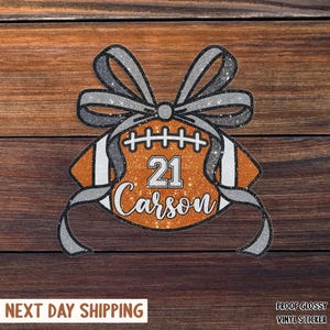 Custom Glitter Football Team Stickers & Magnets - Name and Number - School Spirit Pride - Varsity JV Laptop Water Bottle Cups Tumblers