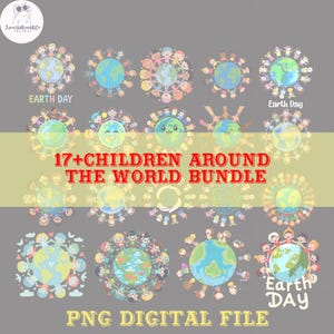 17+Children around the world bundle, Children of the Earth png,  Friendship Earth globe png, Earth 2025 PNG,  Cut file PNG