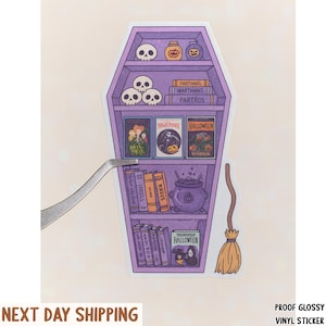 Pastel Goth Coffin Bookshelf Sticker, Cute Spooky Holographic Rainbow Potion Shelf, Witchy Bookcase, Goth Book Lover Gift, Creepy Cute