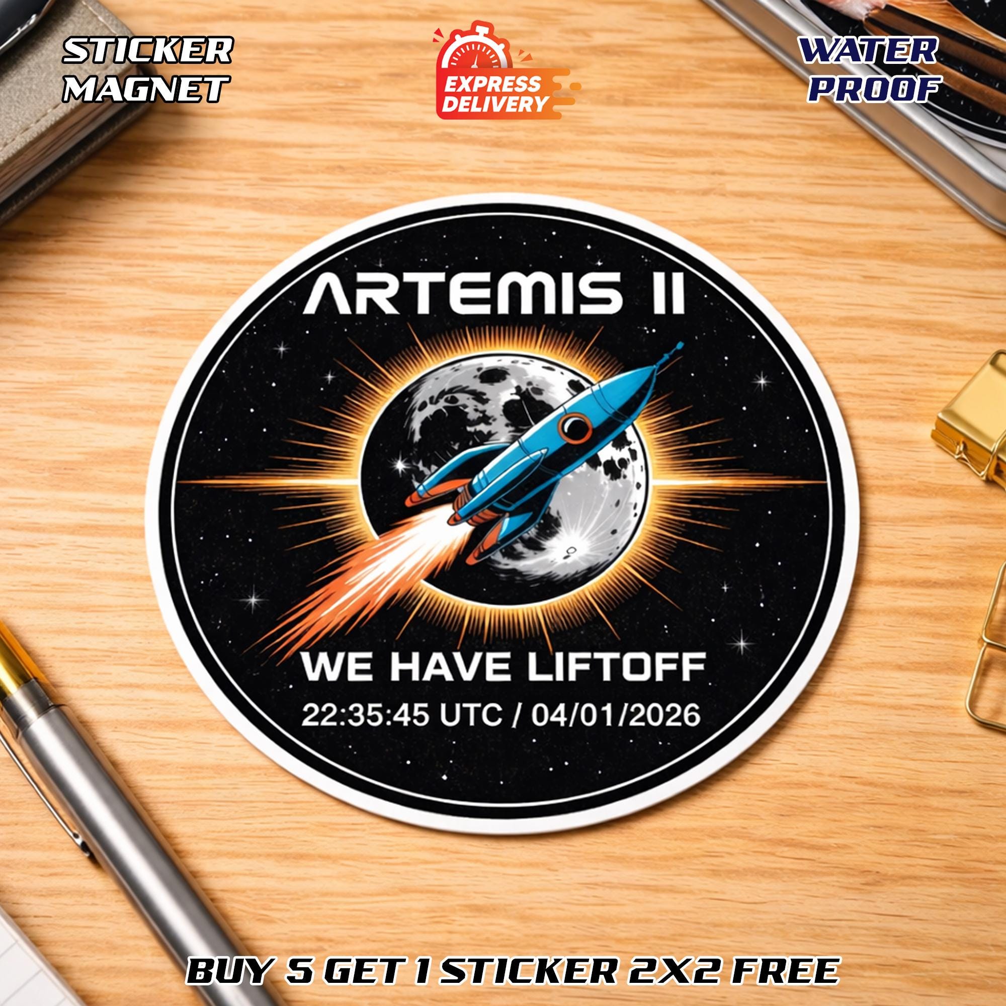 Artemis II Patch Sticker, NASA Retro Sticker, Space Logo Decal ...