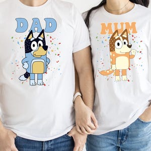 New Mom And Dad T-Shirt Blue Mom and Dad Shirt Trend Personalized Blue Cartoon Parents Shirt Blue Dog Tee Custom Mama Shirt gift for her