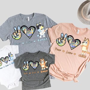 Blue Dog Family Peace Shirt Matching Blue Dog Friends Shirt Peace Love + Shirt Cartoon Shirts Trendy Matching shirts Bestie Matching Shirts